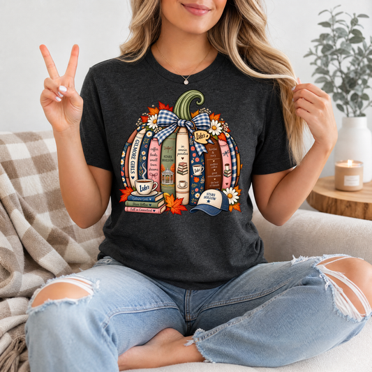 Gilmore Fall Bookish Pumpkin & Gingham Bow Graphic Tee