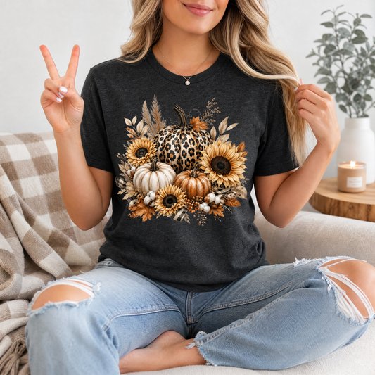 Leopard Pumpkin Sunflower Premium Graphic Tee