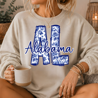 Alabama Blue Floral AL Crewneck Sweatshirt