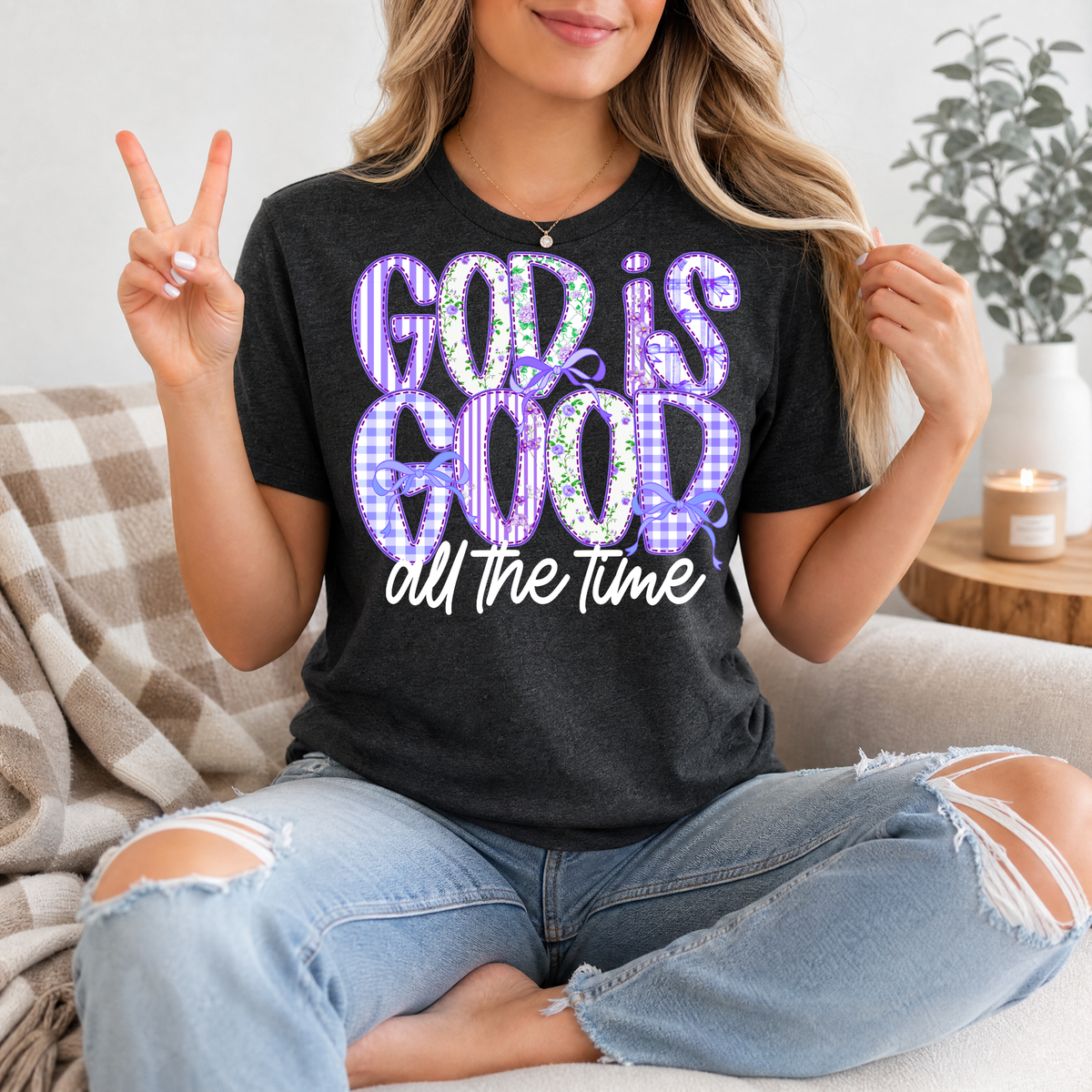 God Is Good Purple Floral Premium Graphic Tee