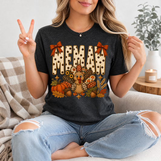 Memaw Thanksgiving Turkey & Bow Graphic Tee