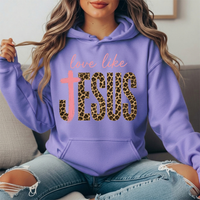 Love Like Jesus Leopard Print Cross Graphic Hoodie