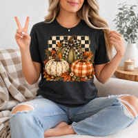 Rustic Fall Pumpkin Trio & Gingham Bow Graphic Tee