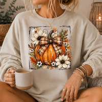 Pumpkin Plaid Bow Floral Crewneck Sweatshirt