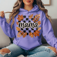 Mama Fall Leaves Checkerboard Graphic Hoodie