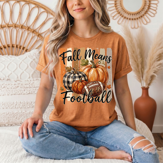 Fall Means Football Pumpkin Graphic Tee