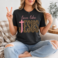 Love Like Jesus Leopard Print & Pink Cross Graphic Tee