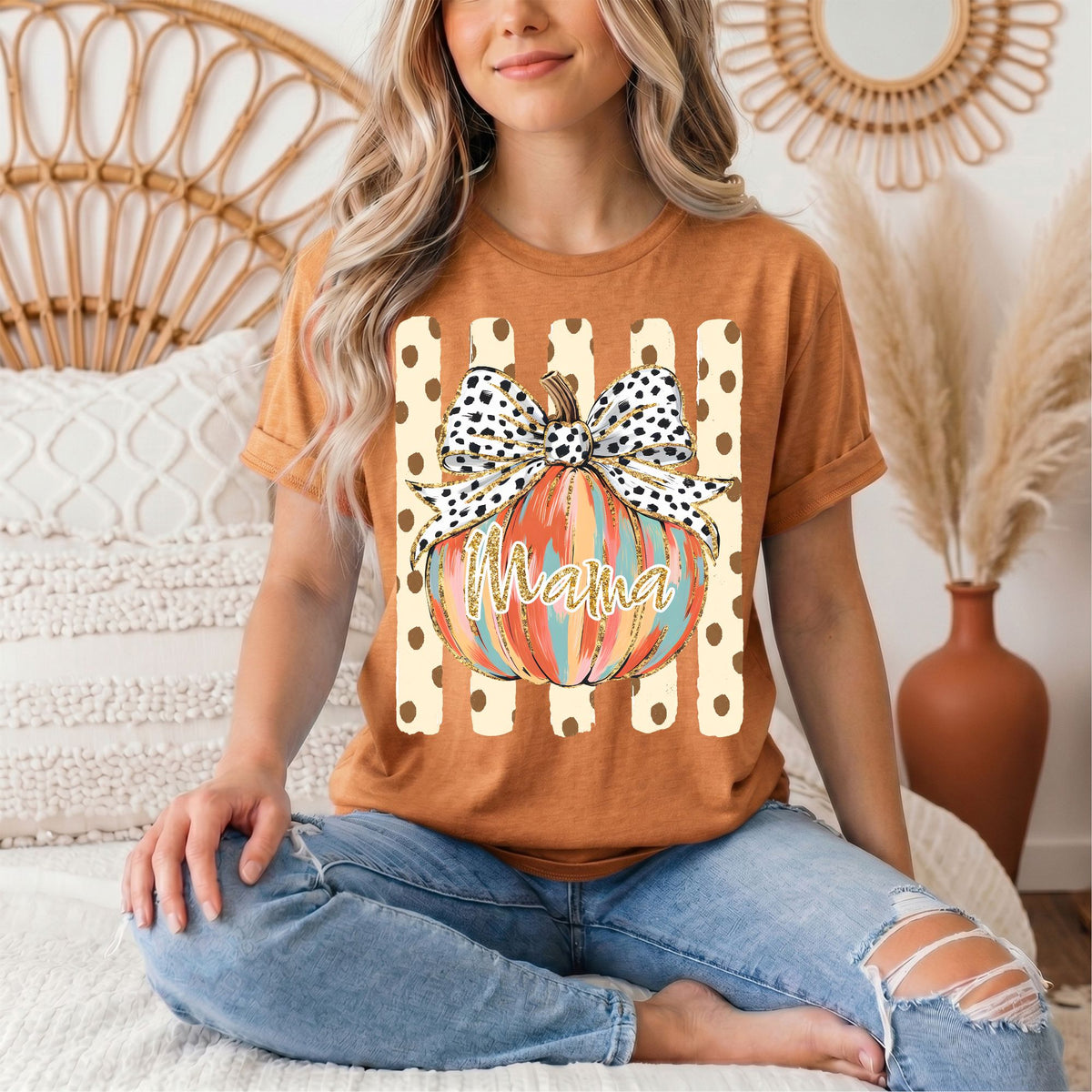 Mama Pumpkin & Spotted Bow Fall Graphic Tee