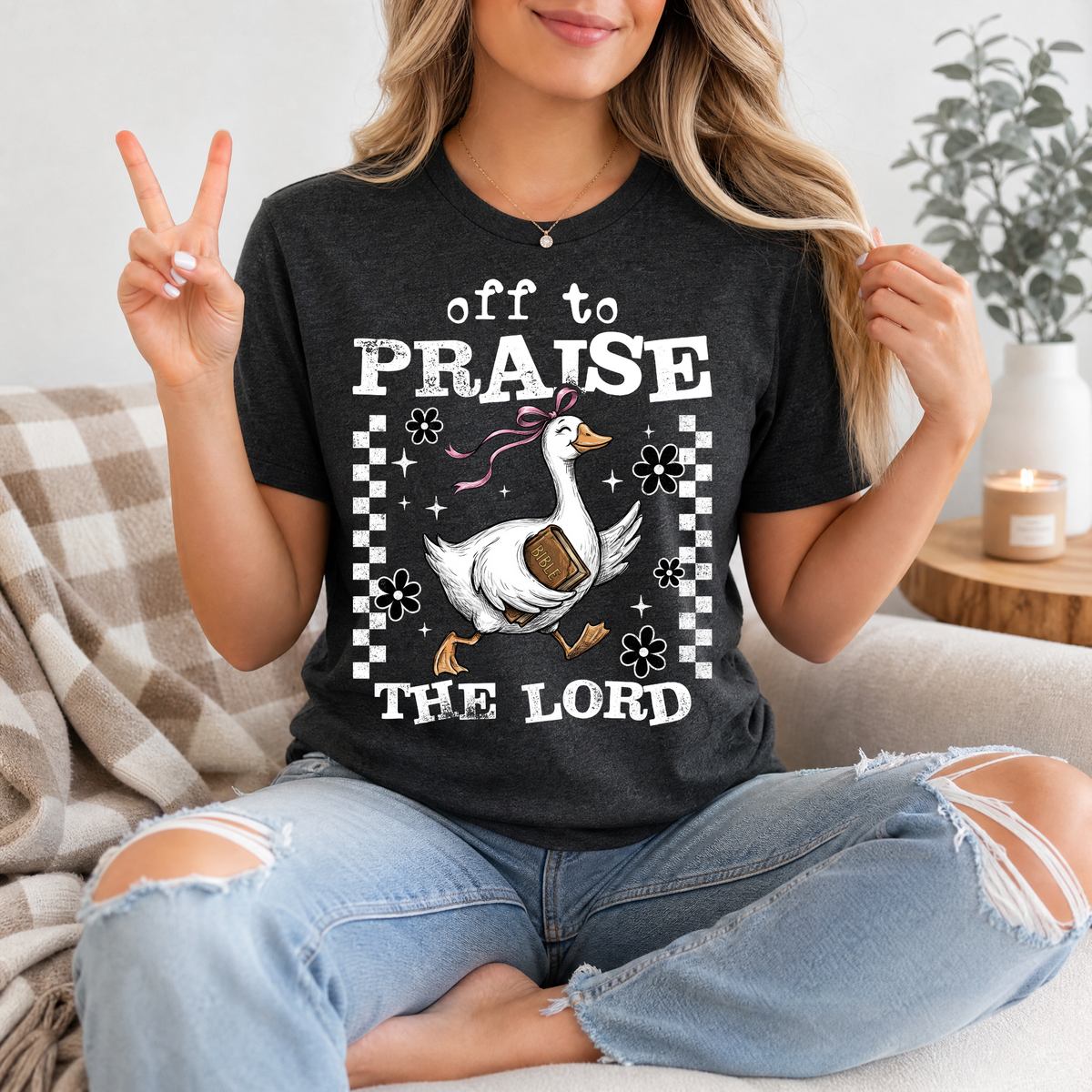 Off To Praise The Lord Christian Graphic Tee