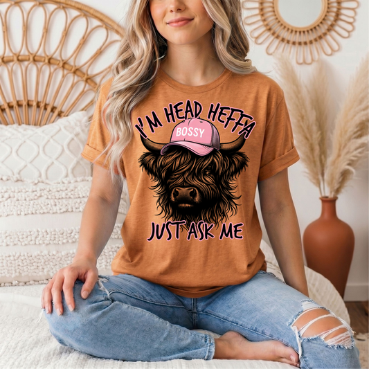I'm Head Heffa Highland Cow Pink Bossy Cap Graphic Tee