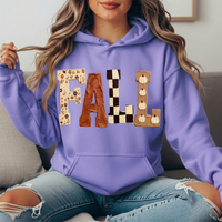 Fall Floral Checkerboard Pumpkin Lettering Graphic Hoodie