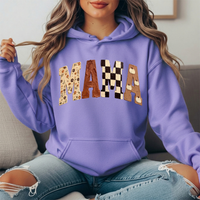 Mama Fall Floral, Checkerboard & Pumpkin Graphic Hoodie