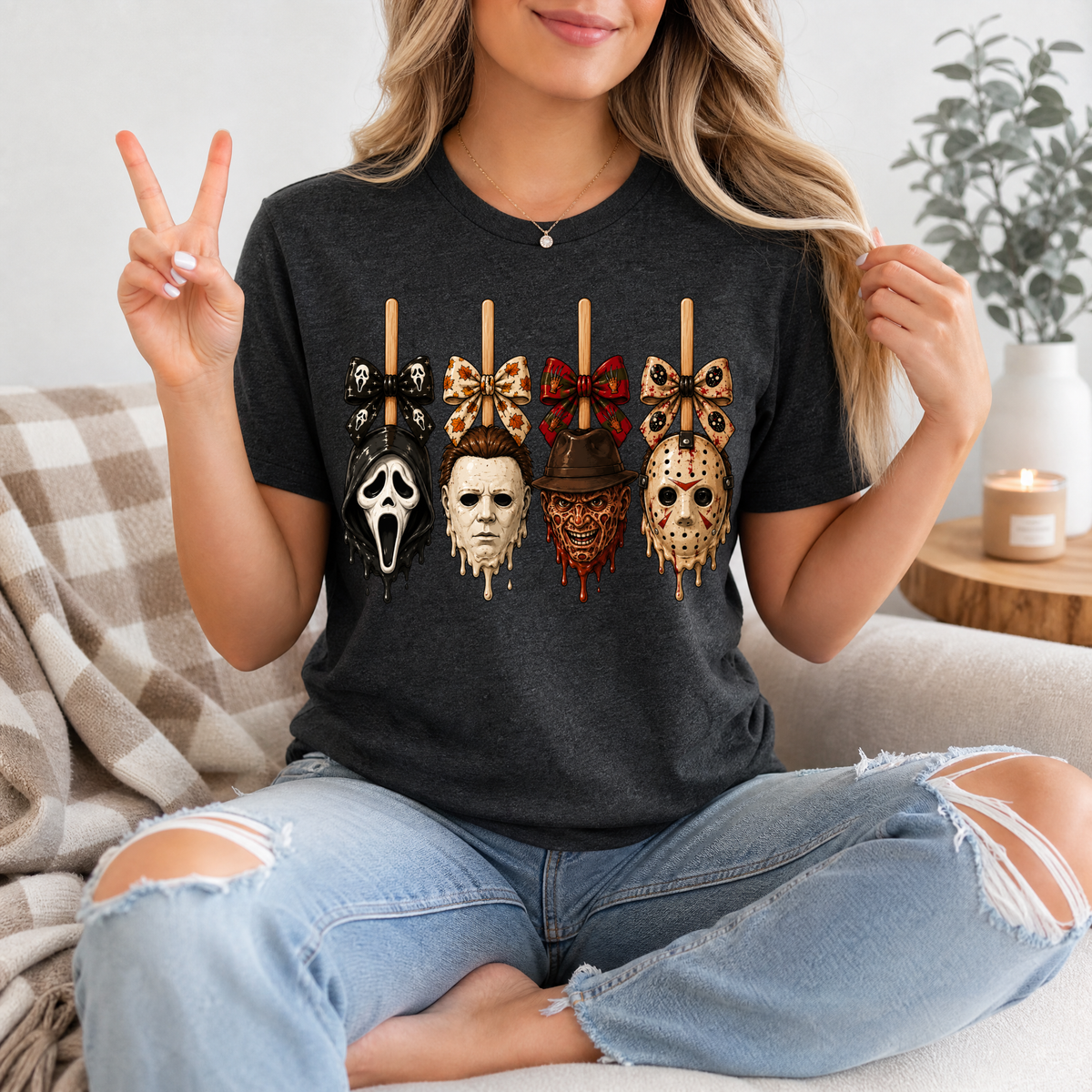 Horror on Sticks Halloween Bow Graphic Tee