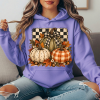 Rustic Fall Pumpkins Buffalo Check Bow Graphic Hoodie