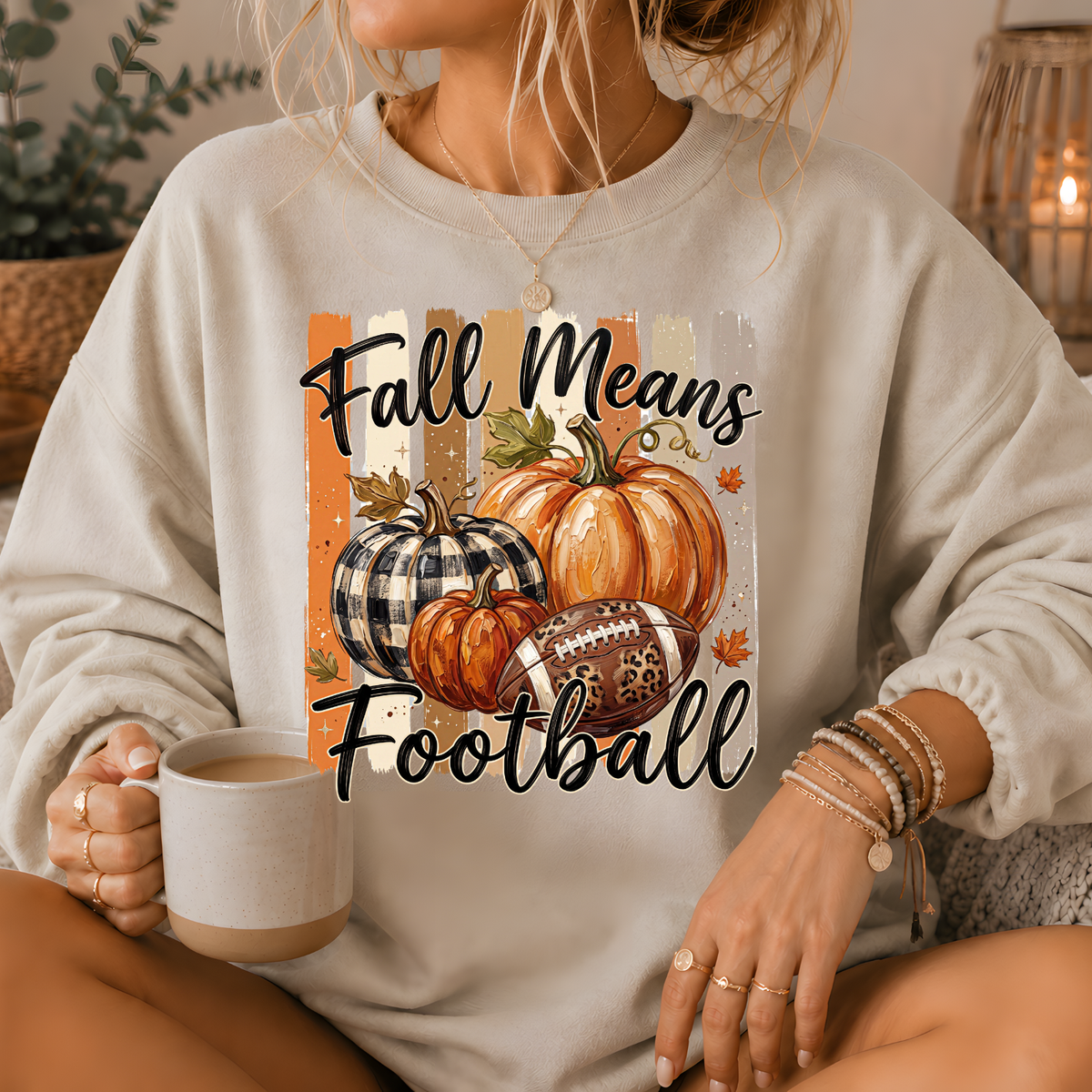 Fall Means Football Pumpkin Crewneck Sweatshirt