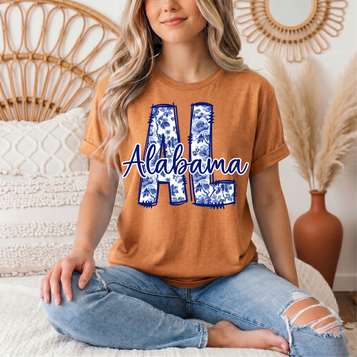 Alabama Blue Floral AL Graphic Tee