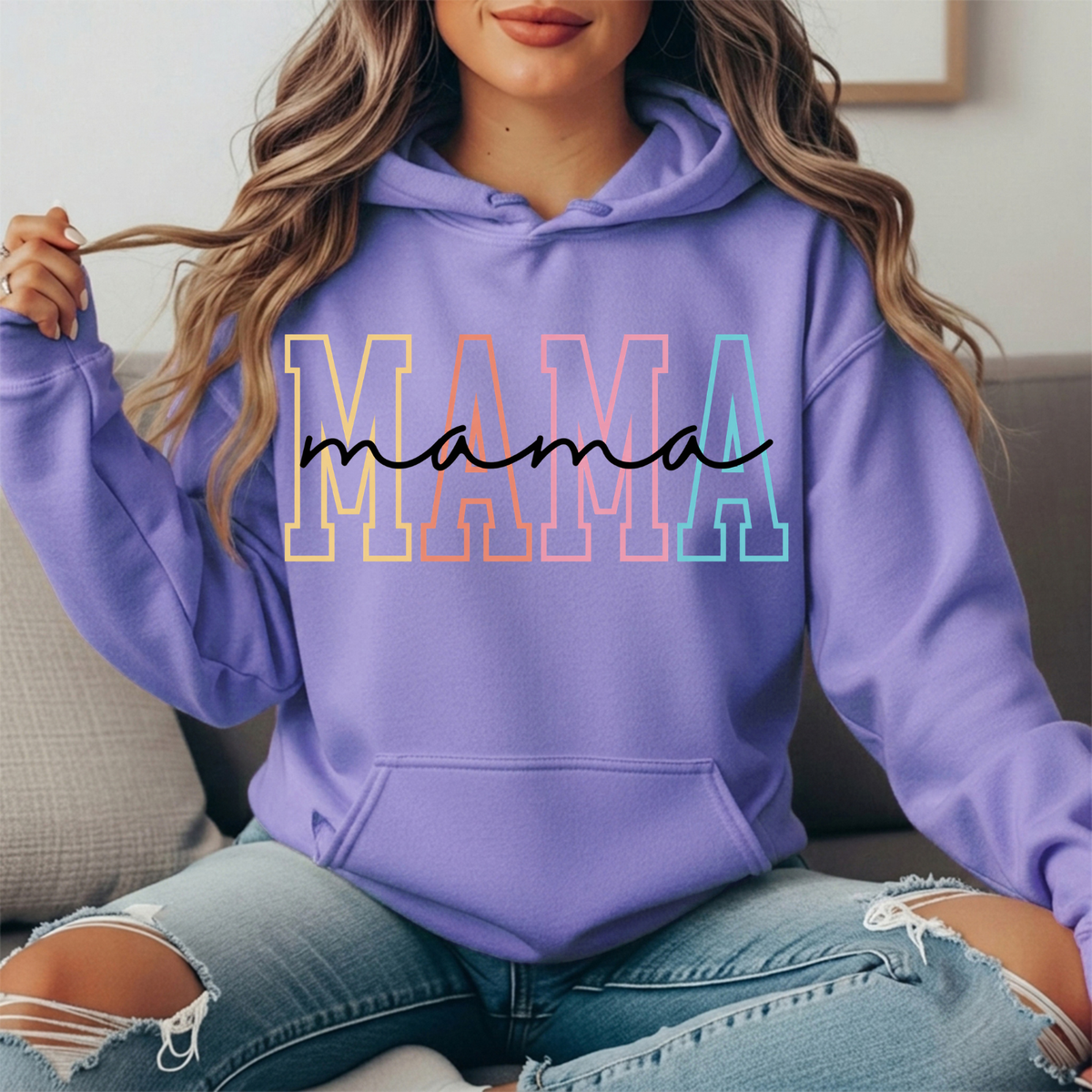 Pastel Mama Outline Graphic Hoodie
