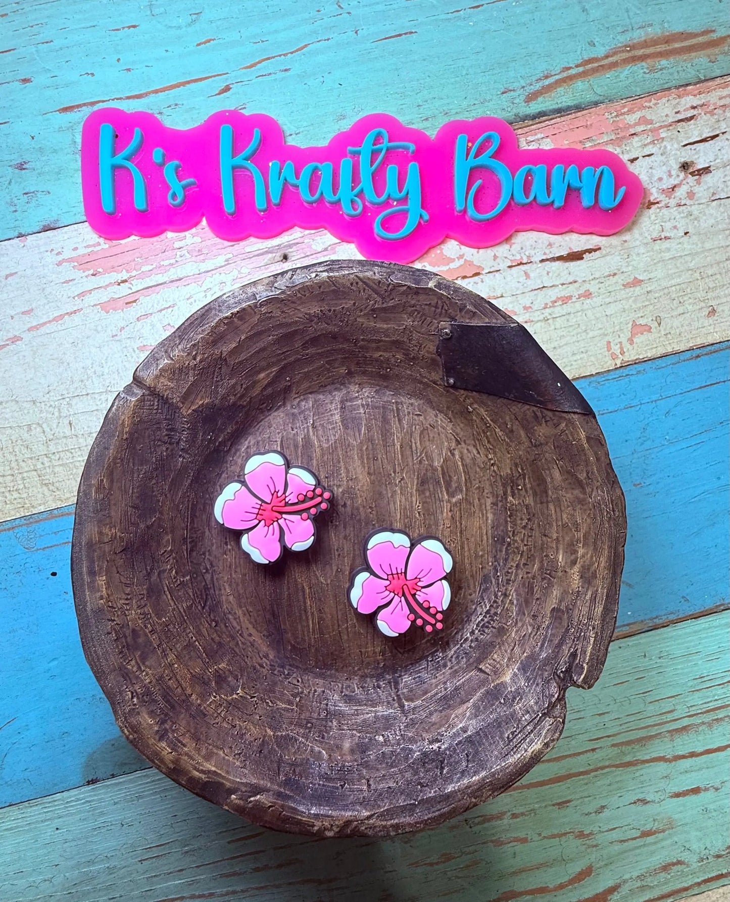 Silicone Focal Bead- Pink Hibiscus flower K's Krafty Barn