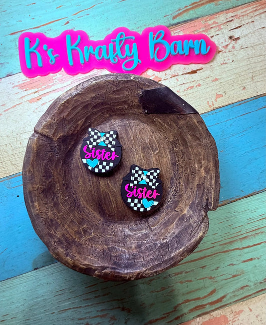 Silicone Focal Bead- Checkered Sister K's Krafty Barn