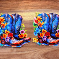 #401 Teal Boots with flowers K's Krafty Barn