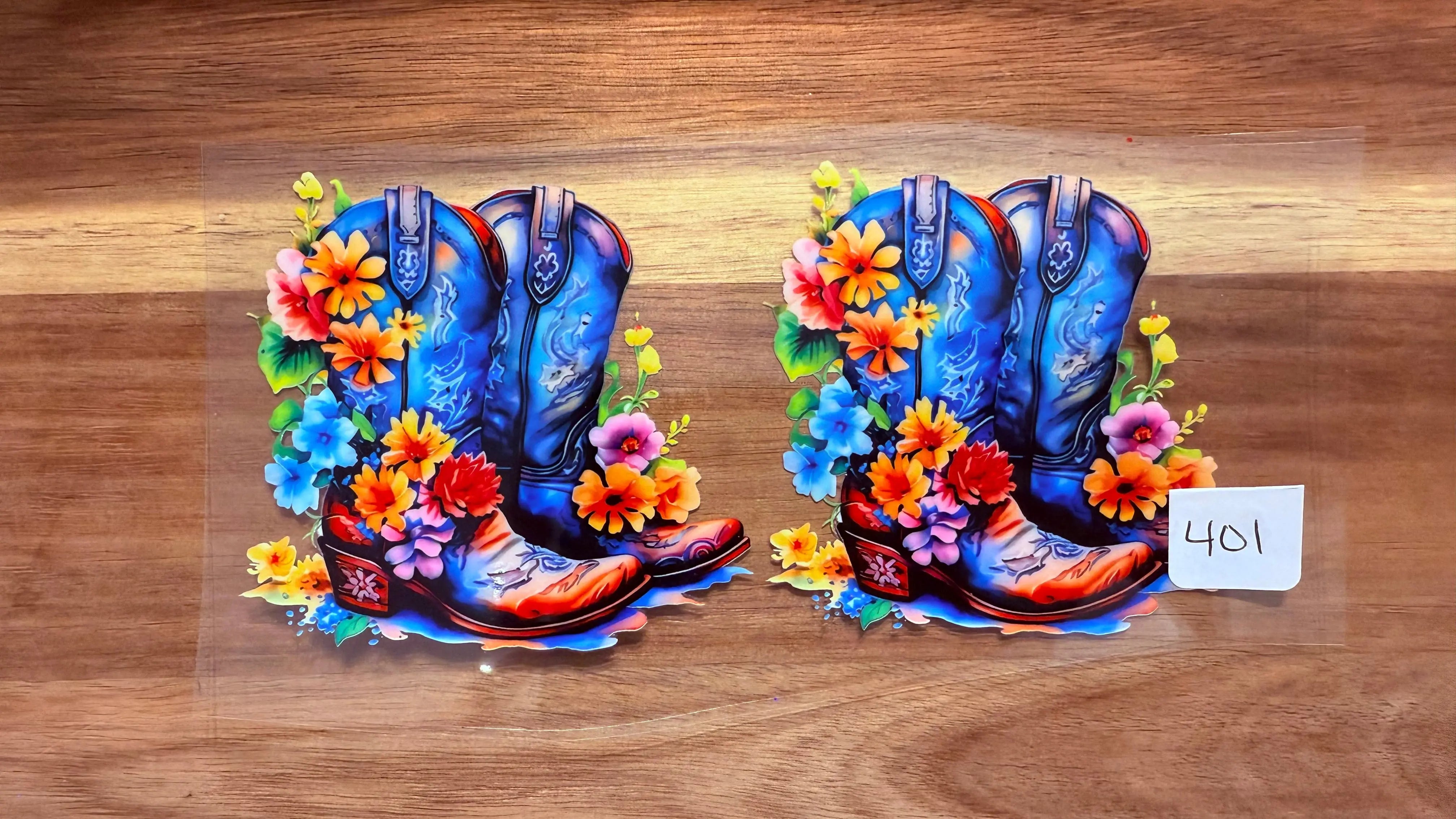 #401 Teal Boots with flowers K's Krafty Barn