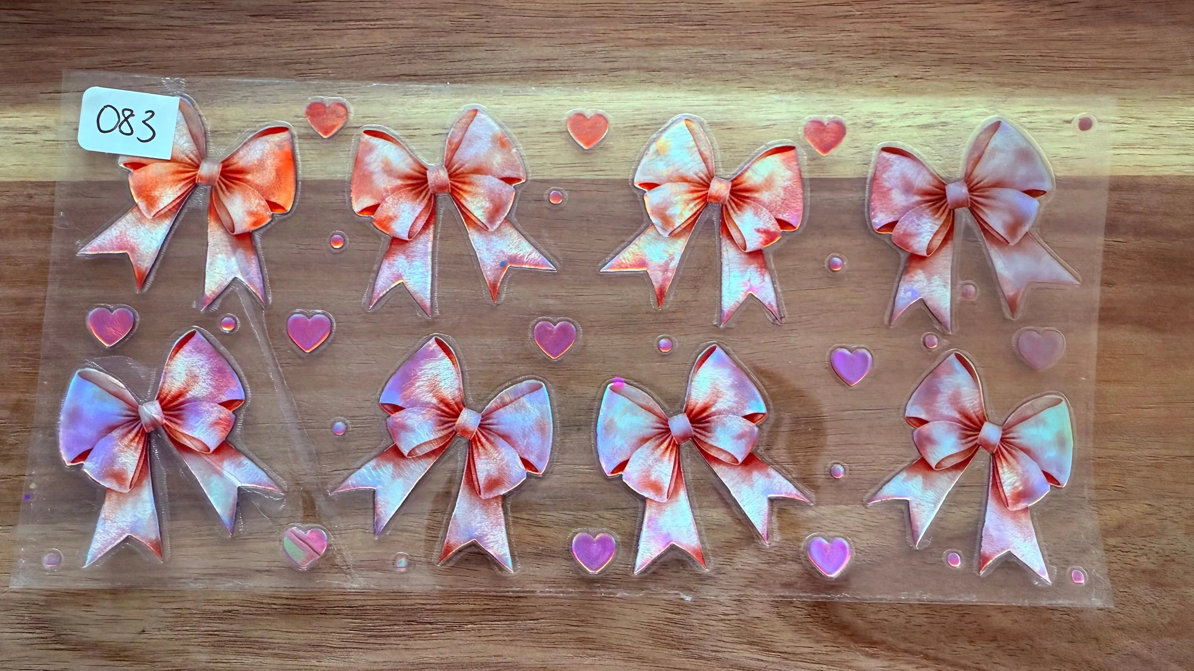 #83 Peach bows-holographic K's Krafty Barn