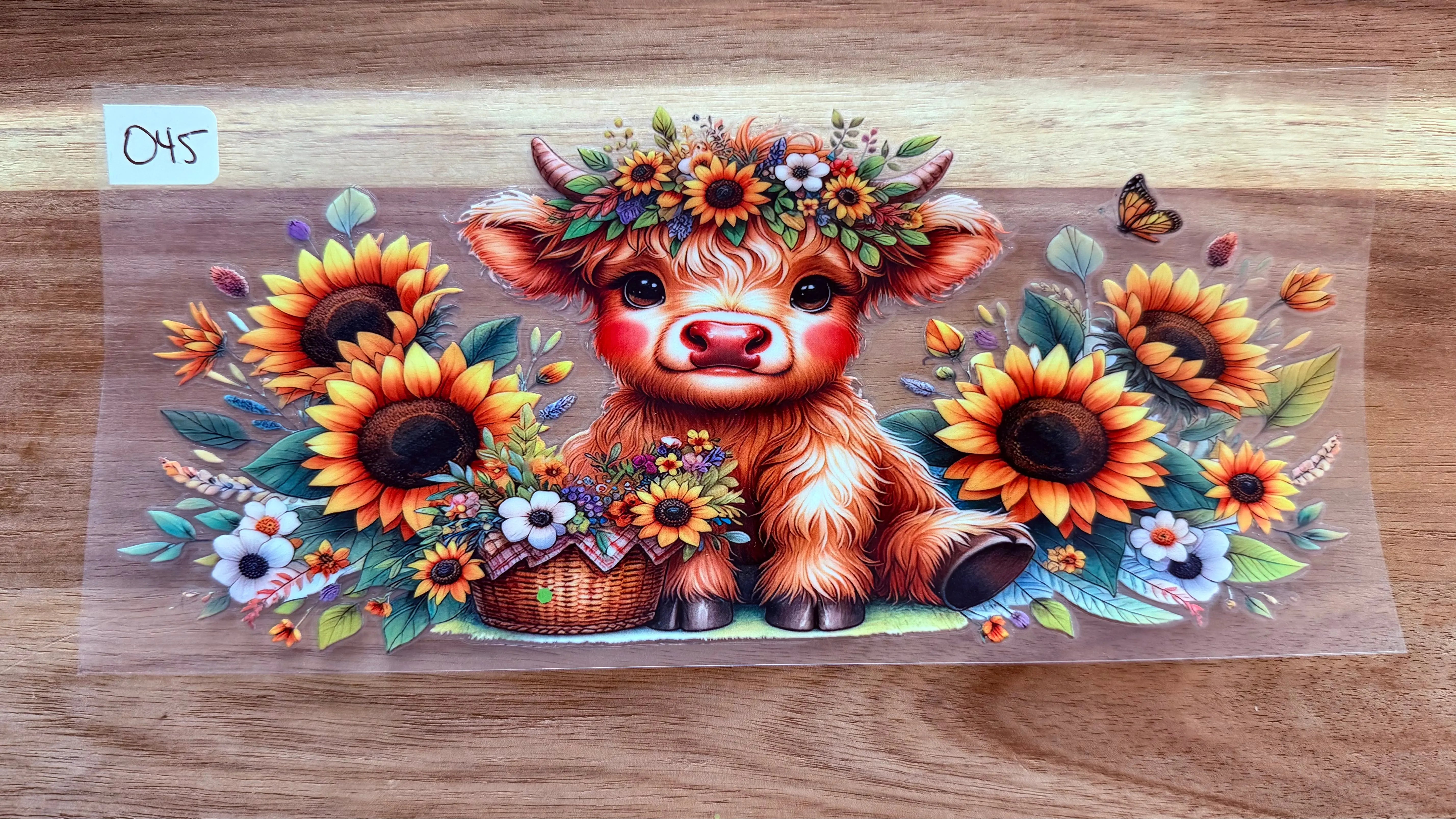 #45 Highland Cow with sunflower basket K's Krafty Barn