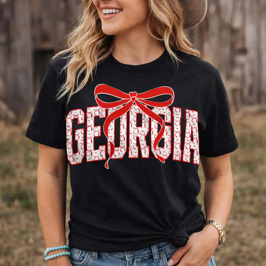 Georgia Bow Graphic Tee | Georgia State Pride Shirt | Southern Georgia Shirt K's Krafty Barn
