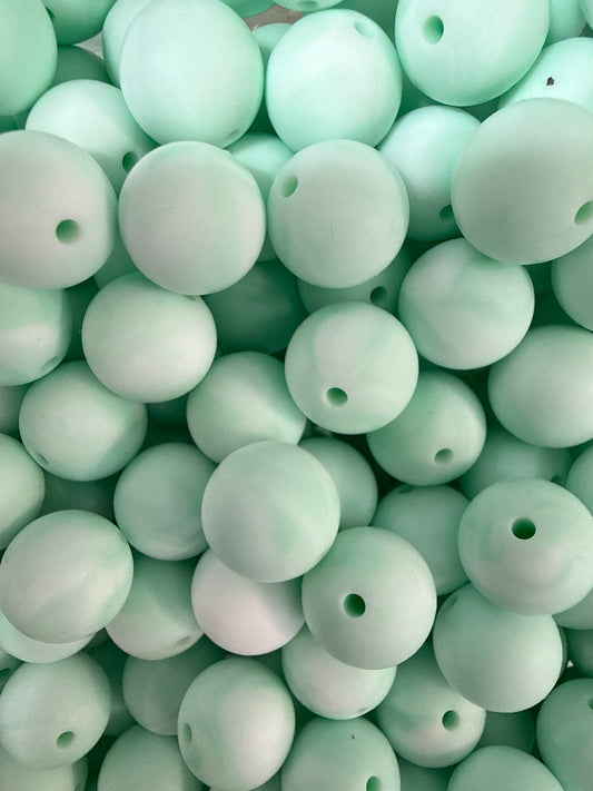 Wholesale 15mm Solid Silicone Beads- Mint swirl