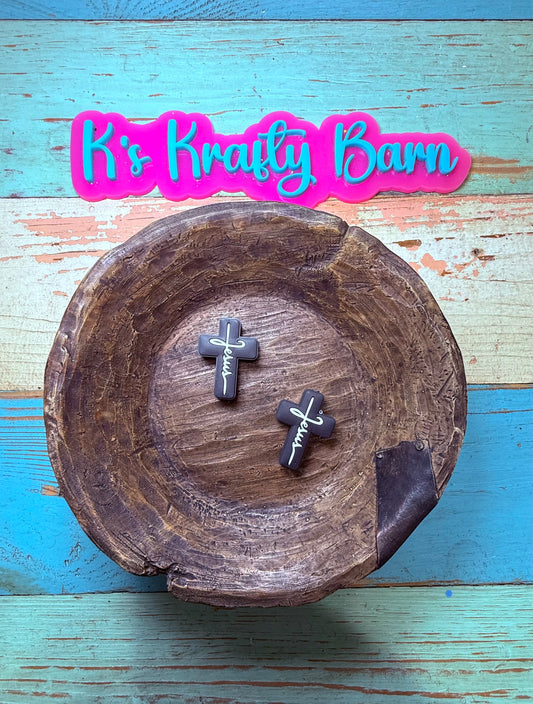 Wholesale Silicone Focal Bead- Black cross with white Jesus