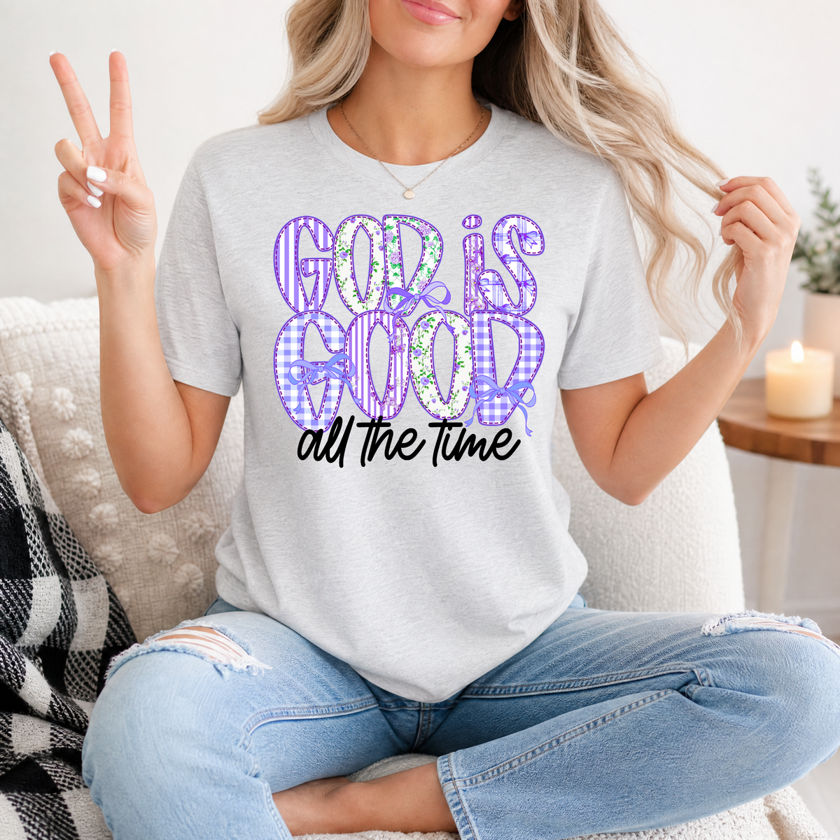 God Is Good Purple Floral Premium Graphic Tee