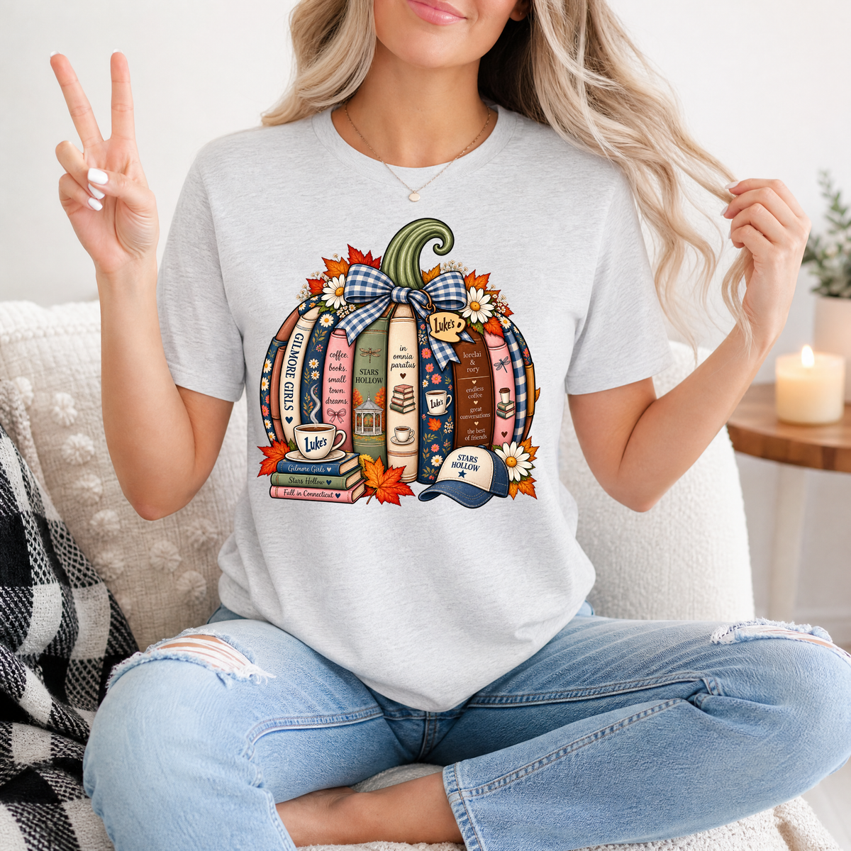 Gilmore Fall Bookish Pumpkin & Gingham Bow Graphic Tee