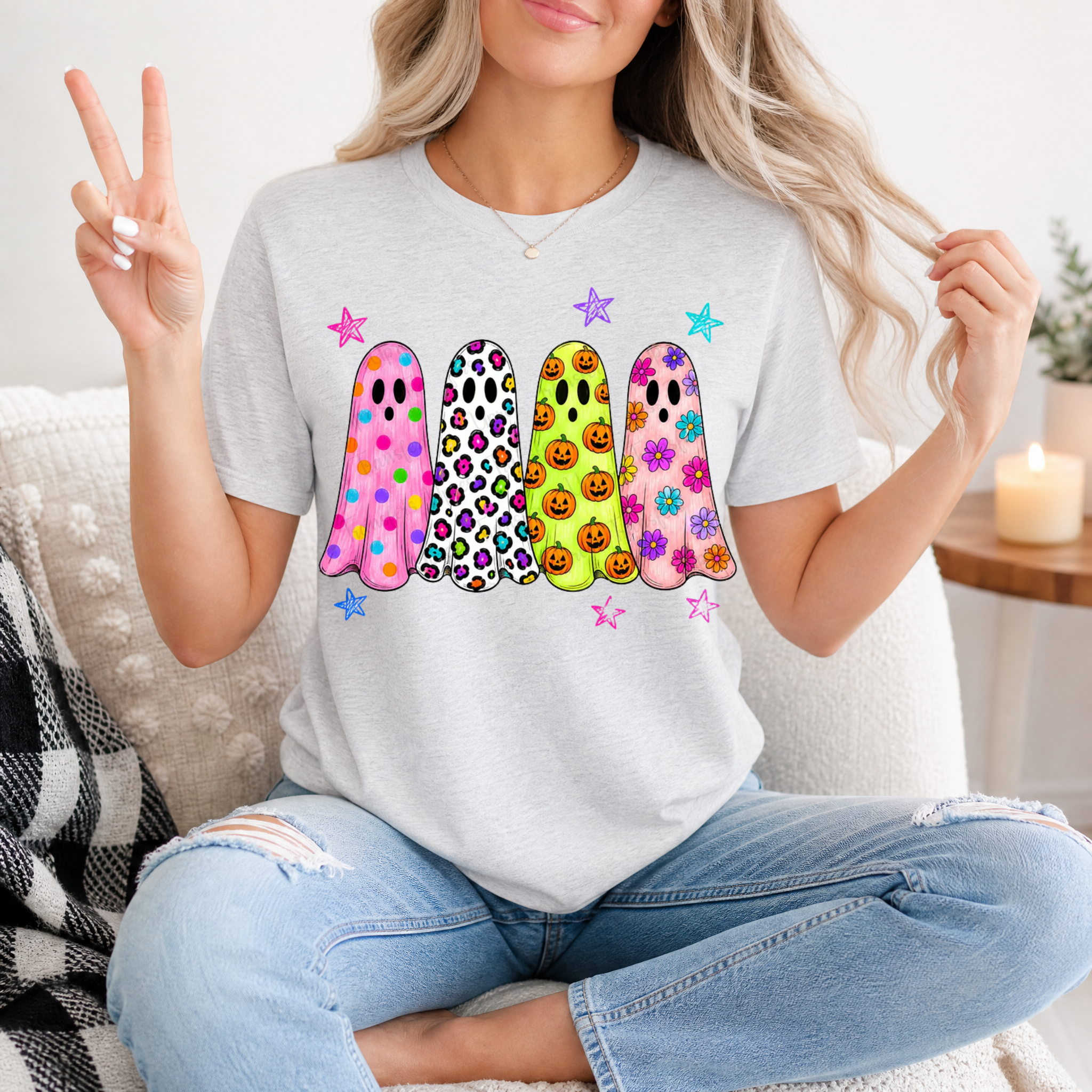 Neon Trendy Patterned Ghost Premium Graphic Tee