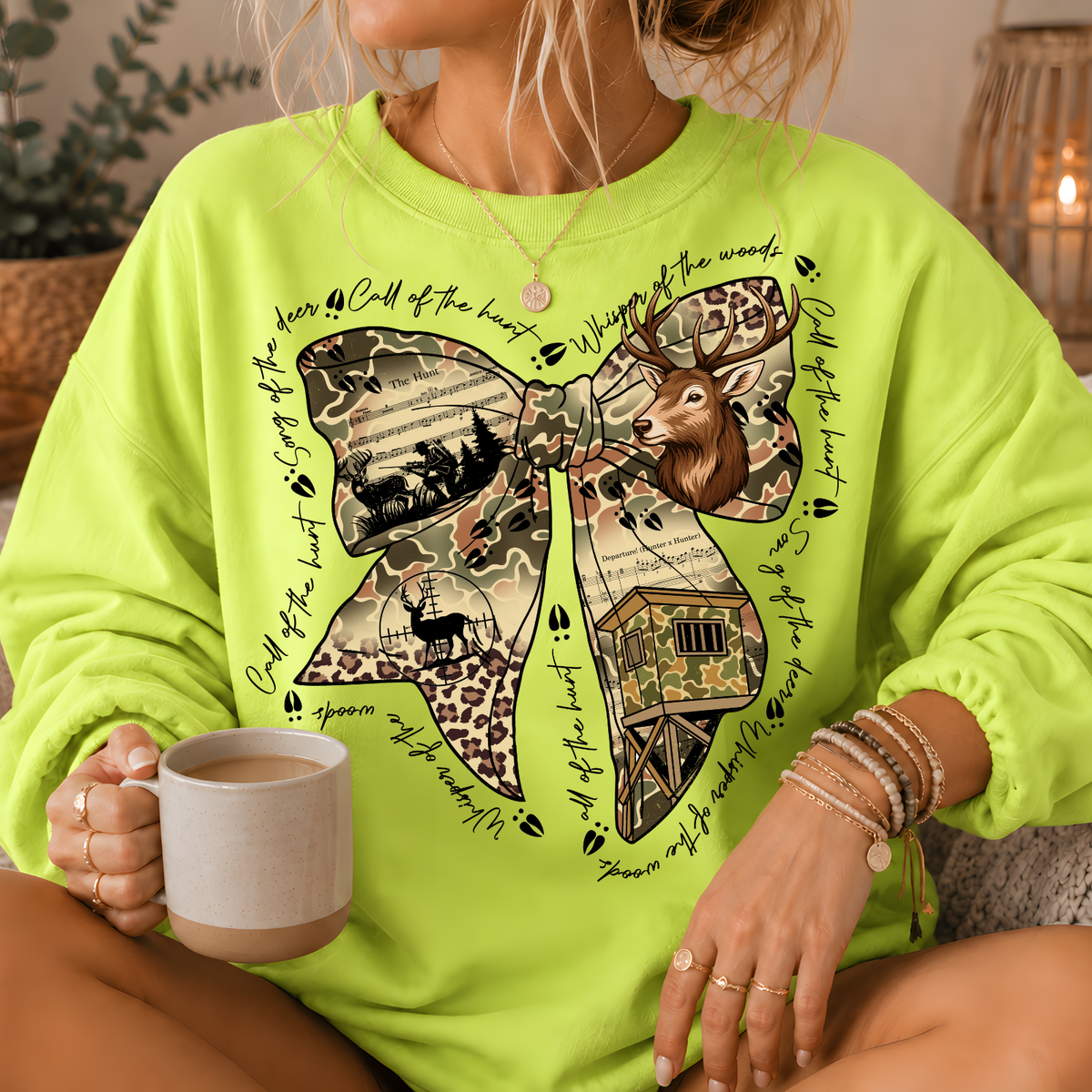 Camo Deer Hunting Bow Crewneck Sweatshirt