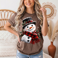 Snowman Buffalo Plaid Scarf Christmas Graphic Tee