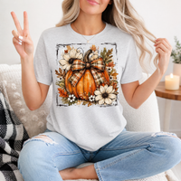 Fall Pumpkin Floral & Plaid Bow Graphic Tee