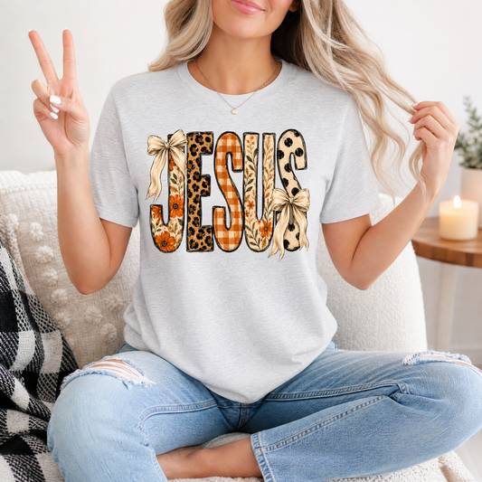 Jesus Floral, Leopard & Gingham Bow Graphic Tee