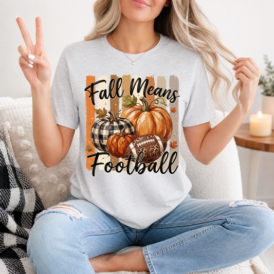 Fall Means Football Pumpkin Graphic Tee