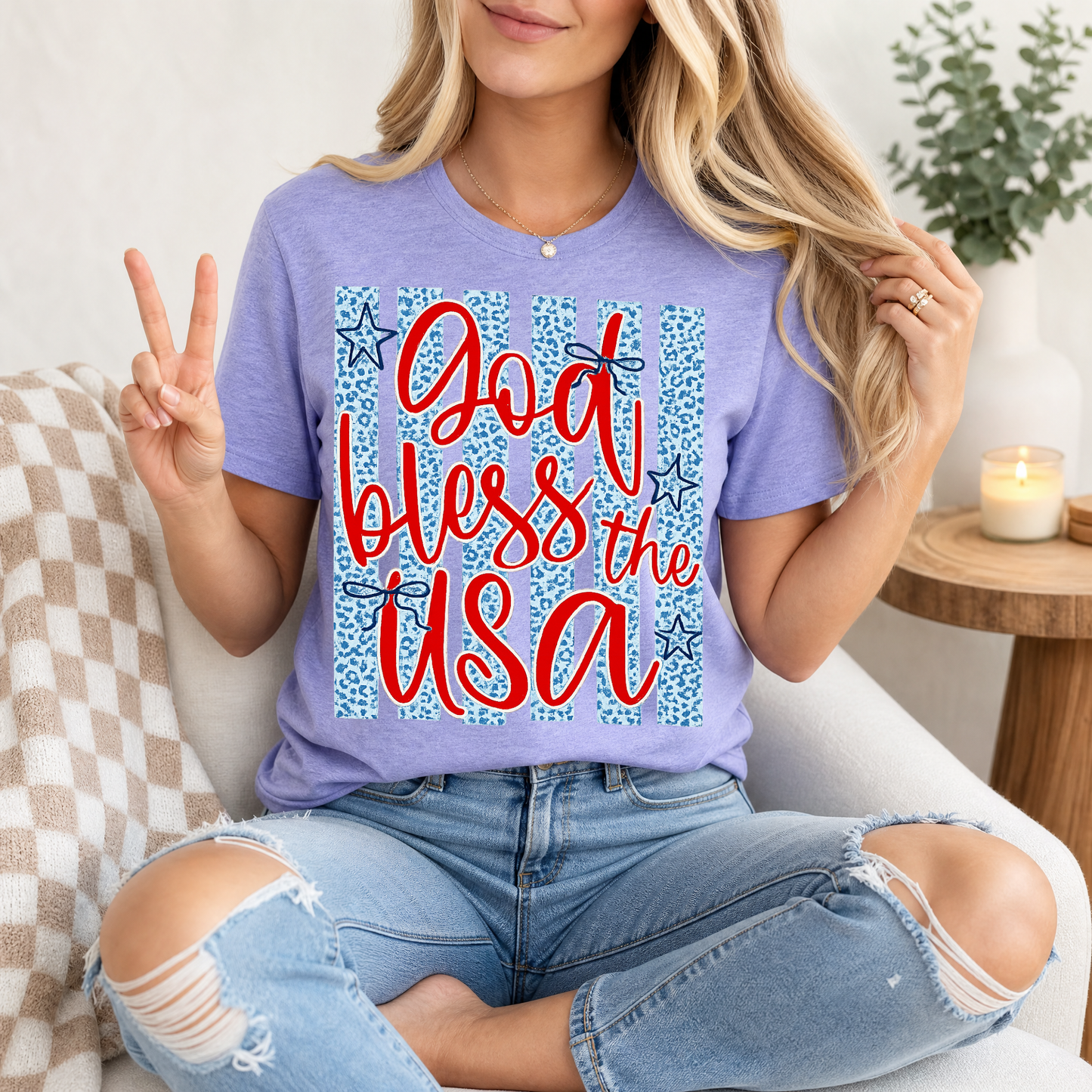 God Bless The USA Cheetah Blue Premium Graphic Tee