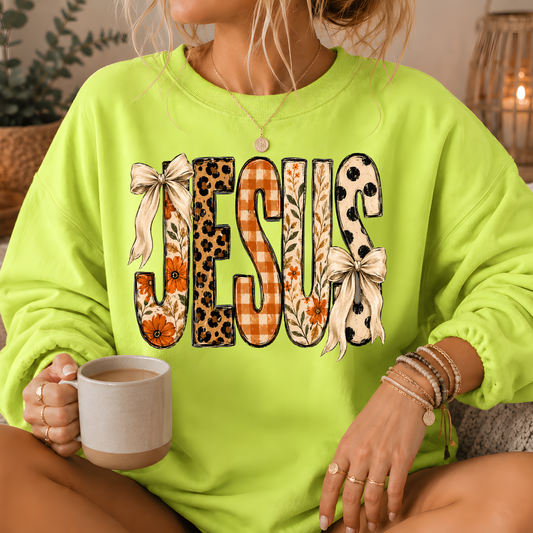 Jesus Mixed Print Bow Crewneck Sweatshirt
