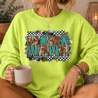 Mama Turquoise Cow Print Western Crewneck Sweatshirt