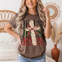 Jesus Christmas Cross & Bow Graphic Tee