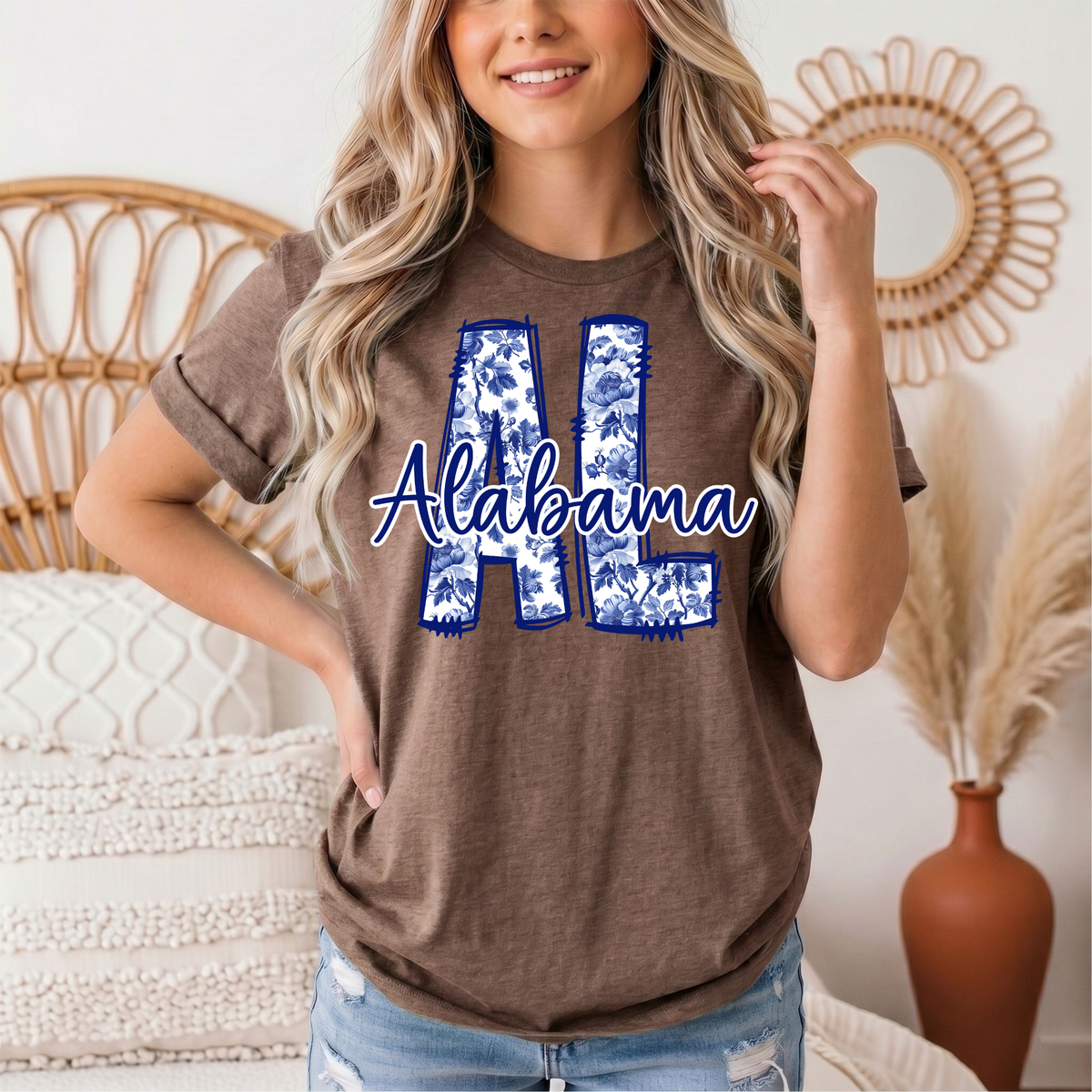 Alabama Blue Floral AL Graphic Tee