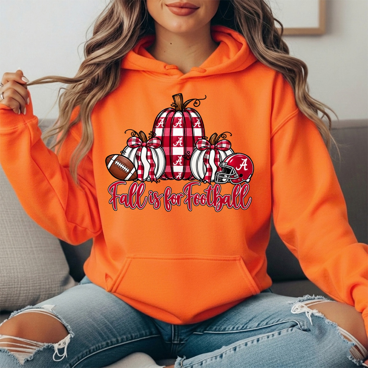 Alabama Crimson Tide Fall Is for Football Pumpkin Graphic Hoodie