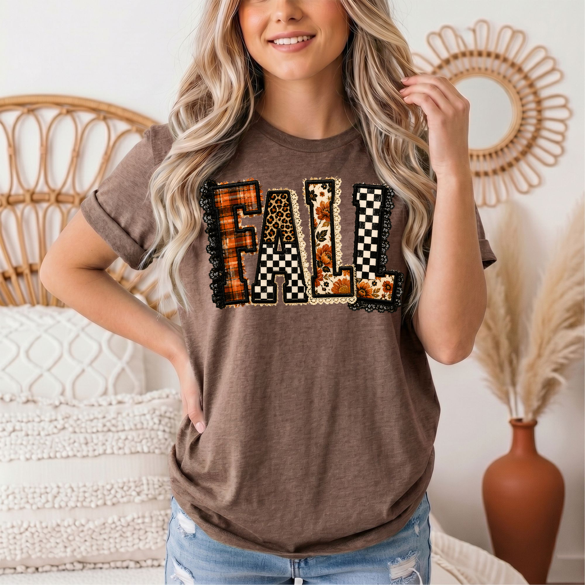 Fall Plaid Leopard & Floral Patchwork Graphic Tee