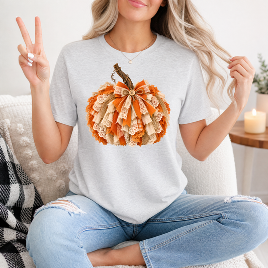 Rustic Lace & Ribbon Pumpkin Graphic Tee