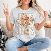 Jesus Lace Cross & Gingham Bow Christian Graphic Tee
