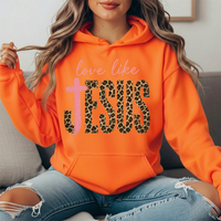 Love Like Jesus Leopard Print Cross Graphic Hoodie