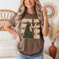 Rustic Cross & Christmas Tree Christian Graphic Tee