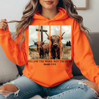 Follow the Word Not the Herd Highland Cow Graphic Hoodie